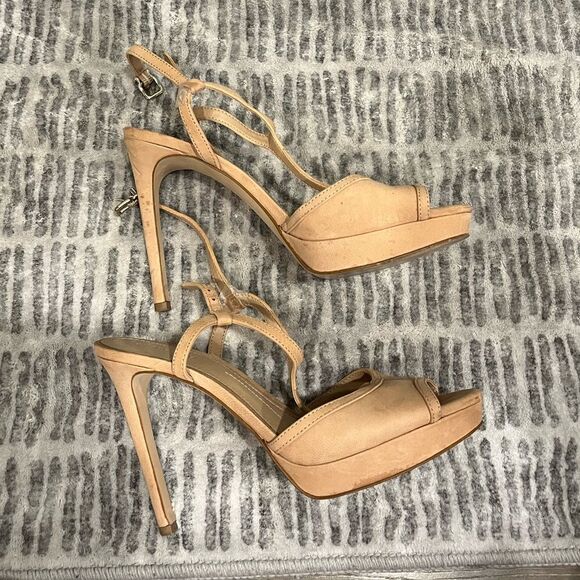 Gianni Bini Platform Stiletto High Heels Leather Beige Open Toe Size 9.5 - Picture 5 of 7